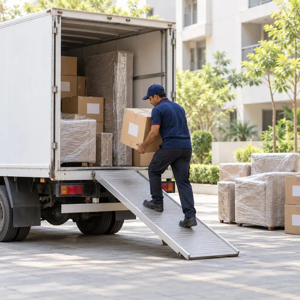 Illustration: a loaded truck ready for a city-to-city move