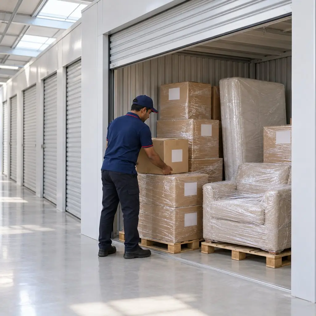 Illustration: wrapped goods stored on pallets